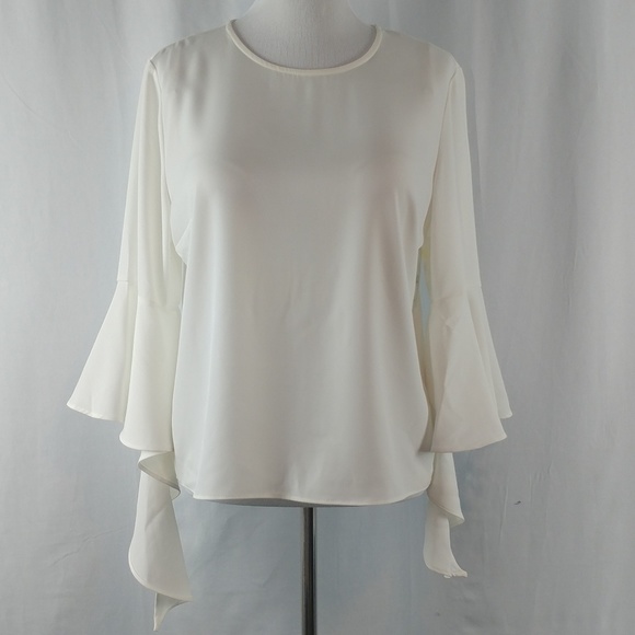 White 3/4 Bell Sleeve Crew Neck Top Size: L - Picture 1 of 8